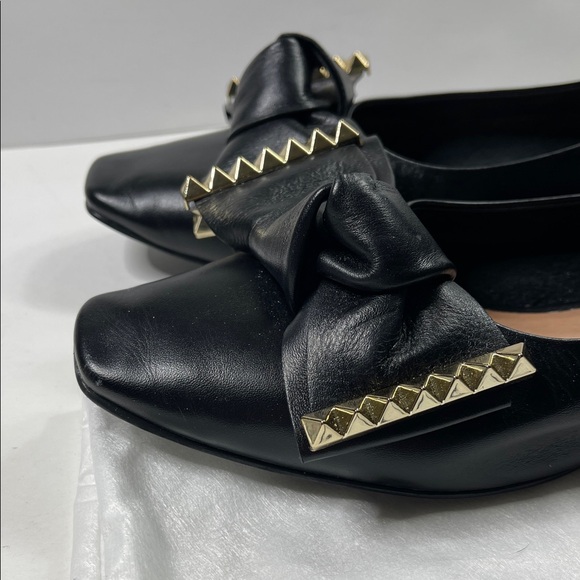 Anthropologie Vicenza Black Leather Women's Flats Studded Bow Size 9M EUC - Picture 6 of 13